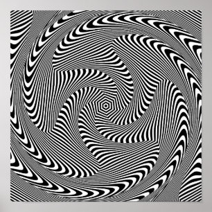 Poster confusing hypnotic swirl lines pattern black white