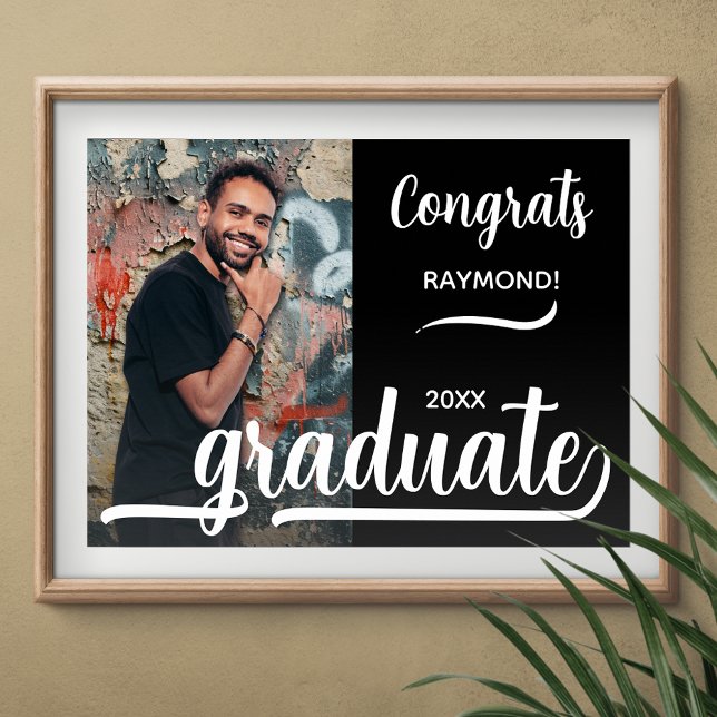 Poster Congrats photo moderne Graduate Noir (Congrats Graduate black poster with your photo, INSTANT DOWNLOAD and/or PRINTED)