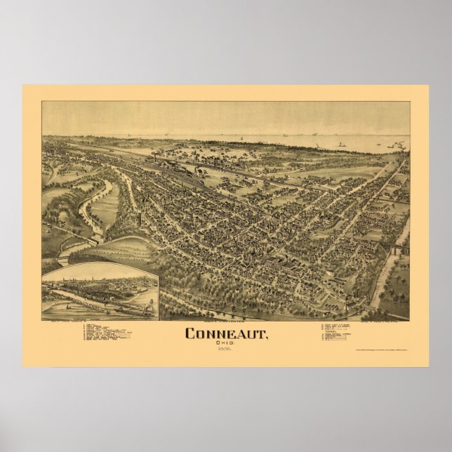 Poster Conneaut, OH Carte panoramique - 1896 (Devant)