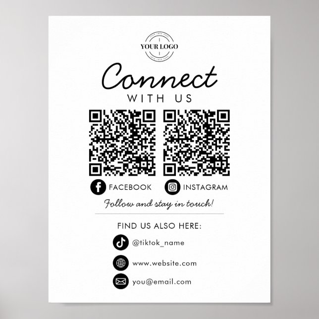 Poster Connectez-vous aux médias sociaux américains QR Co (Devant)