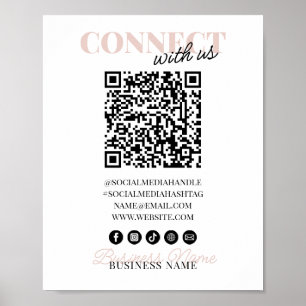 Poster Connectez-vous avec nous QR Code Pink Script Nom c