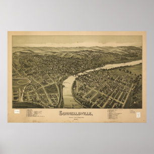 Poster Connellsville Pennsylvanie 1897 Antique Panorama