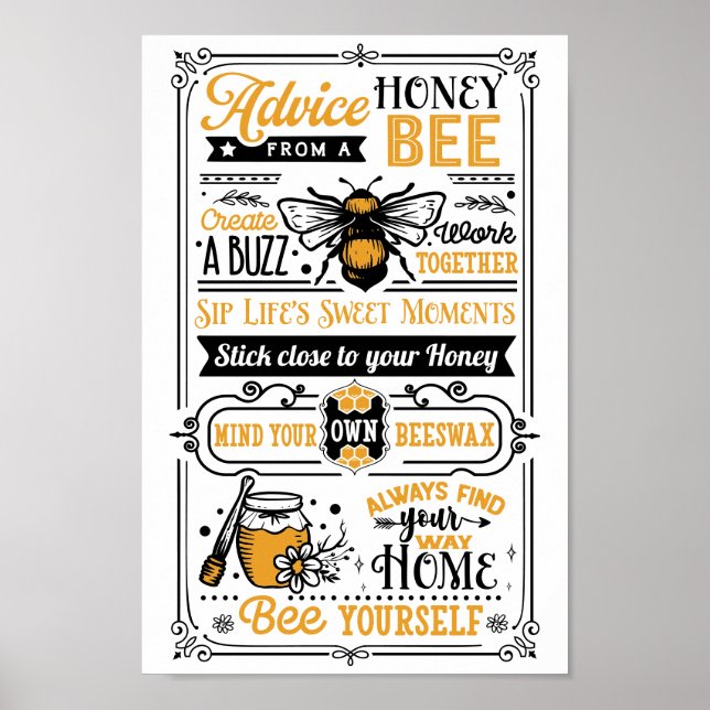 Poster Conseil d'une mignonne citation d'abeille de miel (Devant)