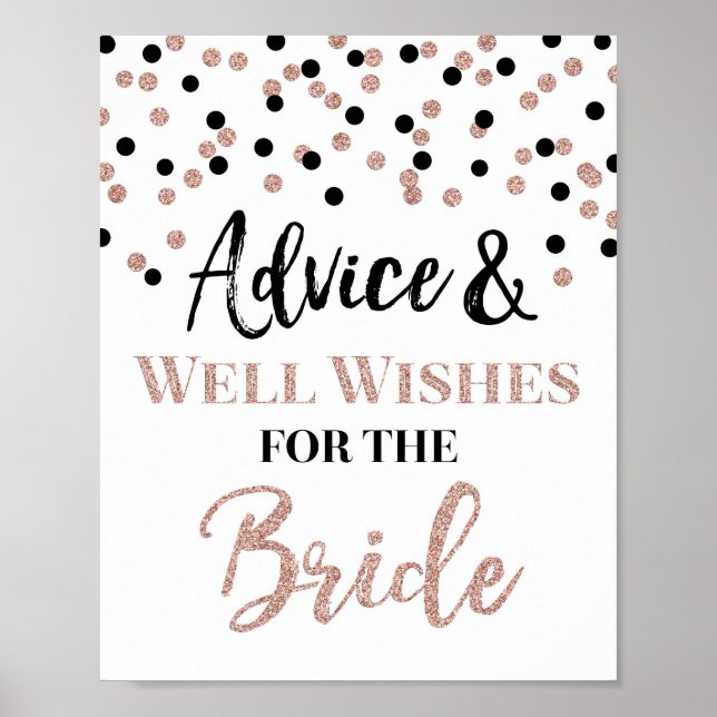 Poster Conseil rose Gold Black Confetti pour la mariée (Devant)