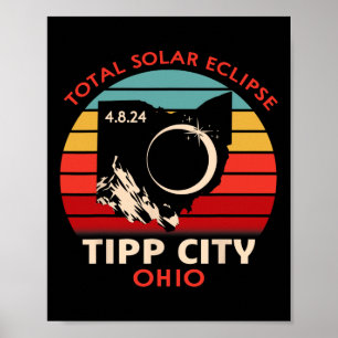 Poster Conseil vintage Ville Ohio Total Solaire Eclipse 2