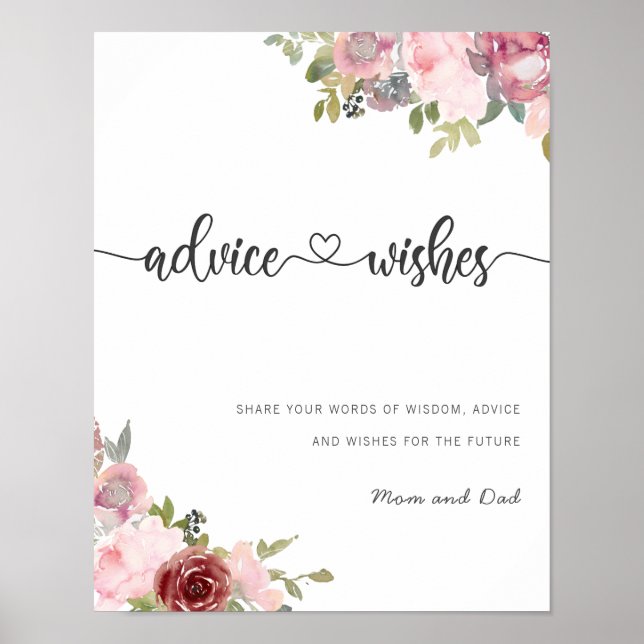 Poster Conseils aux futurs parents baby showers floraux (Devant)