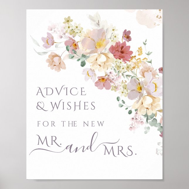 Poster Conseils de mariage aquarelle fleur sauvage violet (Devant)