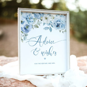 Poster Conseils et souhaits floraux bleu Dusty pour les j