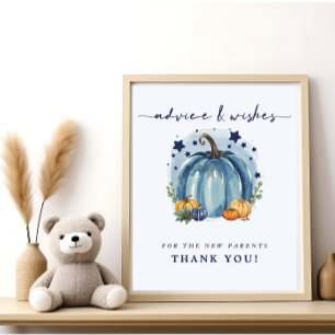 Poster Conseils et vœux de Baby Shower Blue Pumpkin pour