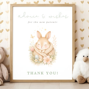 Poster Conseils et Vœux Lapin Baby Shower Nouveaux Parent