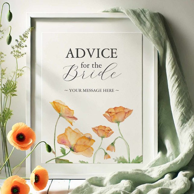 Poster Conseils Pour Le Mariage Floral Marié (Advice for the bride sign watercolor orange poppy flowers by Victoria Grigaliunas of Do Tell A Belle)