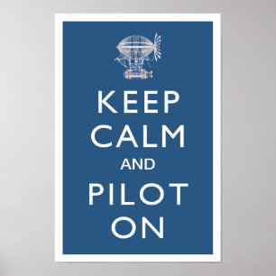 Poster Conserver calme et pilote sur Steampunk Dirigible 