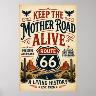 Poster Conserver l'Américaine Route 66 Patrimoine de la R