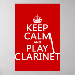 Poster Conserver le calme et jouer Clarinet (toute couleu