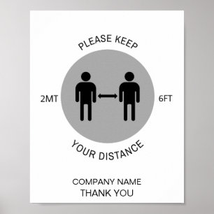 Poster Conservez votre Distance COVID Safety Nom commerci