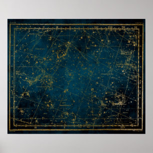 Poster constellation de carte étoile céleste galaxie doré