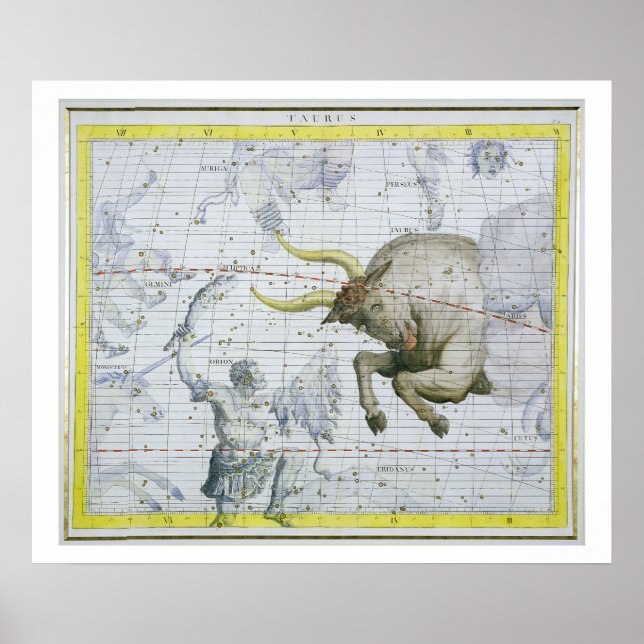 Poster Constellation de Taurus, plaque 2 de 'Atlas Coele (Devant)