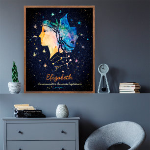 Poster Constellation des Gémeaux Zodiaque Galaxie d'étoil