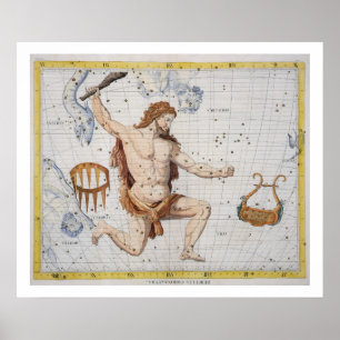 Poster Constellation d'Hercules avec Corona et Lyra, pl