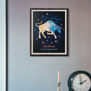Poster Constellation du Taureau Zodiaque Galaxie Aquarell