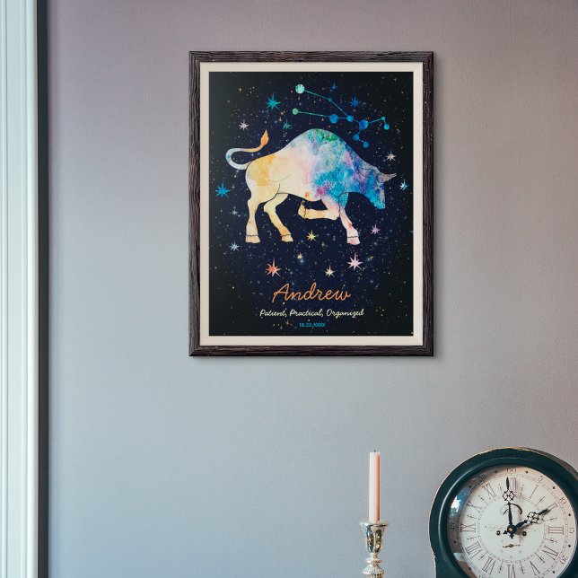Poster Constellation du Taureau Zodiaque Galaxie Aquarell (Créateur téléchargé)