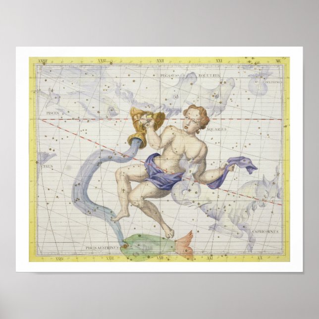 Poster Constellation of Aquarius, plate 9 from 'Atlas Coe (Devant)
