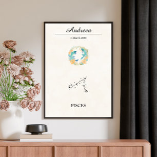 Poster Constellation personnalisée Boho Poissons Zodiaque