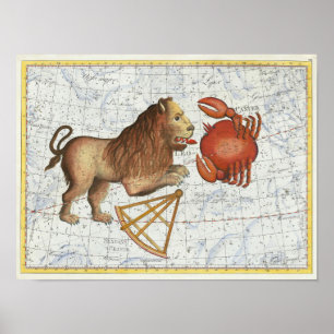 Poster Constellations Vintage Célestes Cancer & Lion