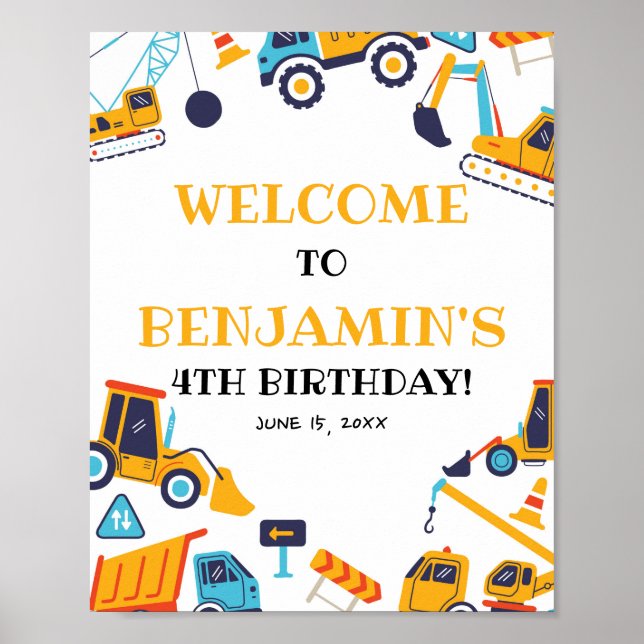 Poster Construction Anniversaire Camion de vidage Bienven (Devant)