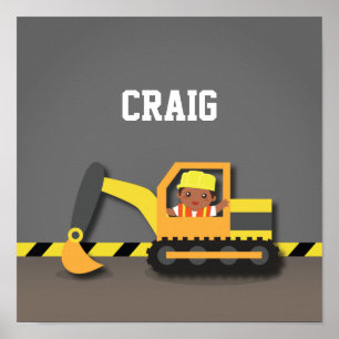 Poster Construction d'excavatrice Salle de garçon afro-am