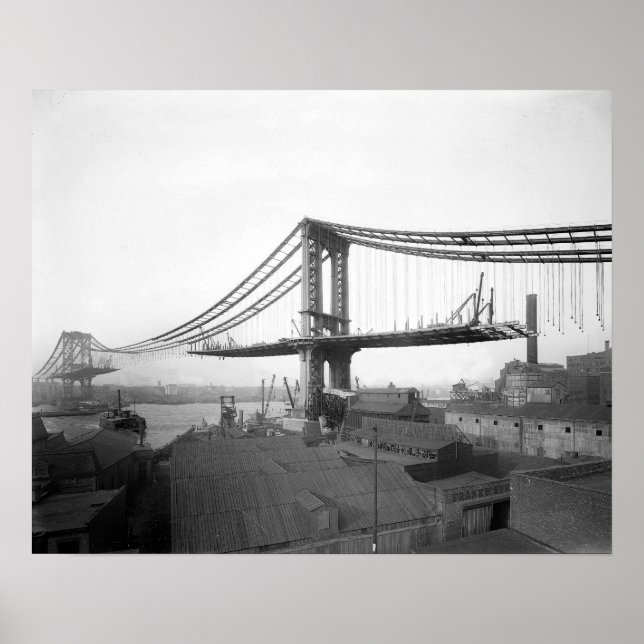 Poster Construction du pont de Manhattan, 1909. Photo anc (Devant)
