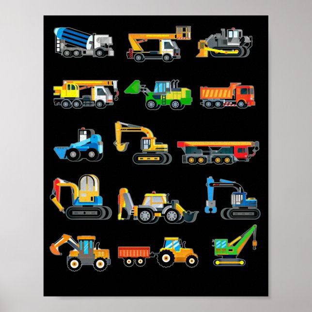 Poster Construction Excavateur Véhicules machines (Devant)