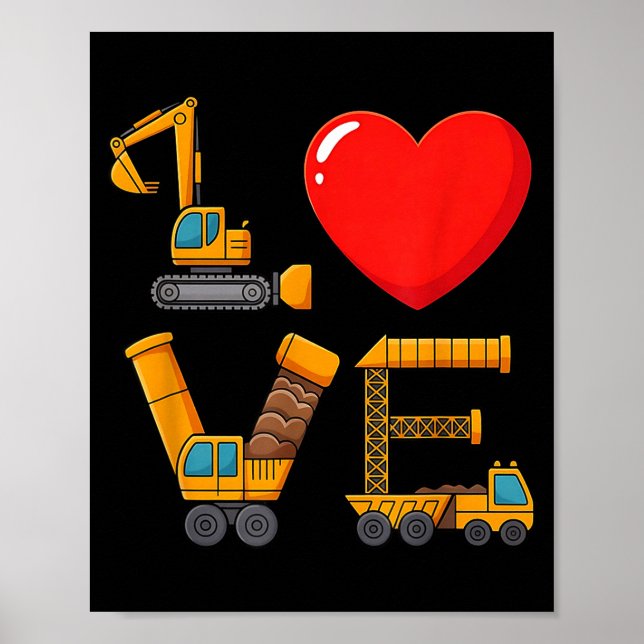 Poster Construction Valentine Love Spelled With Trucks Ex (Devant)