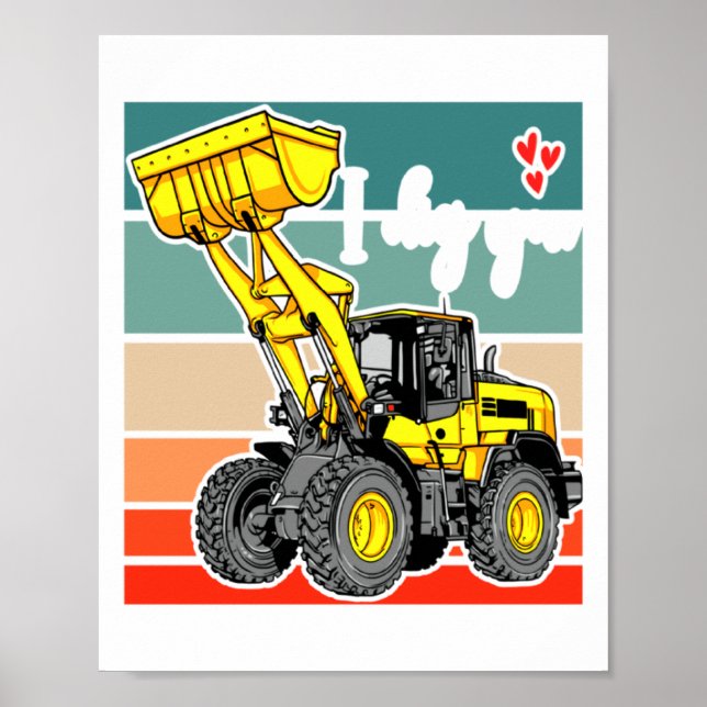 Poster Construction Vehicles Valentines Hearts Excavator  (Devant)