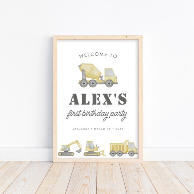 Poster Construction Véhicules Camion Garçons 1er annivers (Créateur téléchargé)