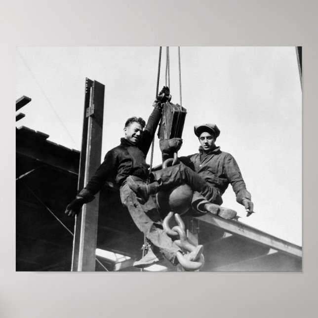 Poster Construction Workers Building Skyscraper (Devant)