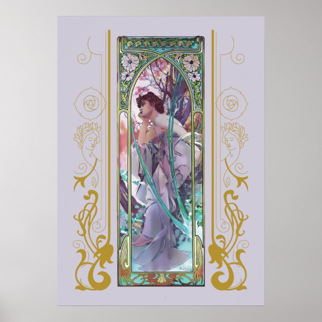 Poster Contemplation du soir par Alphonse Mucha (Devant)