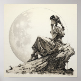 Poster Contemplations célestes : Fille sur la Lune Ponder
