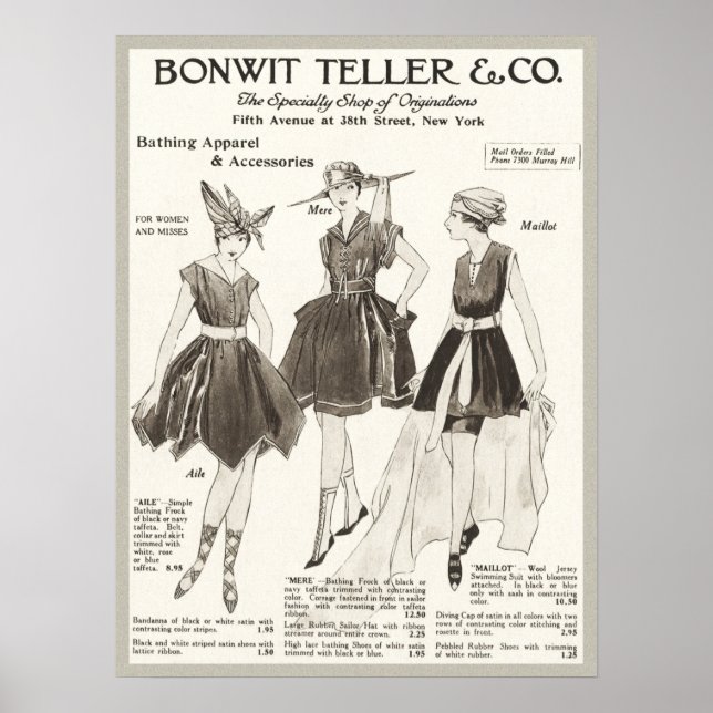 Poster Contemporain 1916 Vêtements de bain publicité (Devant)