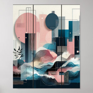 Poster Contemporain moderne Abstrait rose jaune noir