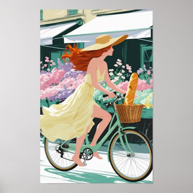 Poster Contenu génératif d'une fille française à vélo (Devant)