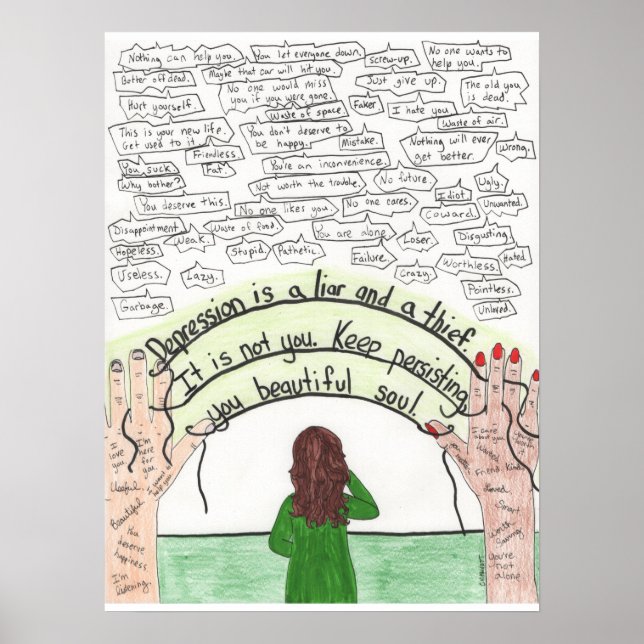 Poster Continuer à persister (dépression) 18x24 (Devant)