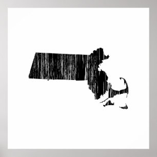 Poster Contour affligé d'état du Massachusetts