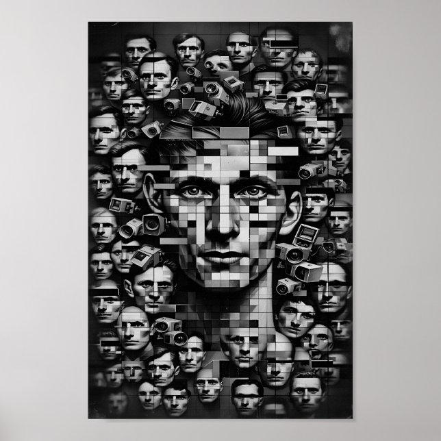 Poster Contrôle Dystopique monochrome - Liberté Fragmenté (Devant)