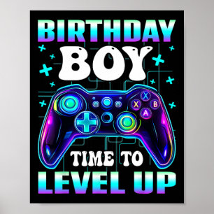 Poster Contrôleur d'anniversaire de gamer garçon Il est t