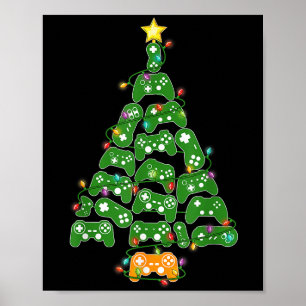 Poster Contrôleur de jeu amusant Noël Arbre Lumières Noël