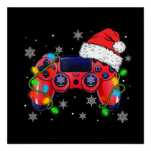 Poster Contrôleur de jeu vidéo chapeau de Noël Santa Game