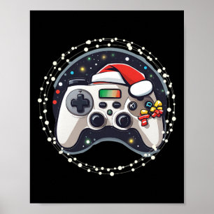 Poster Contrôleur de jeu vidéo Chapeau de Père Noël Noël 