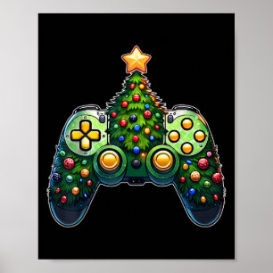Poster Contrôleur de jeu vidéo de chemises de Noël Arbre