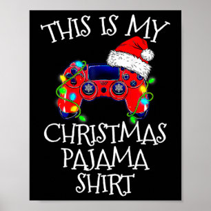 Poster Contrôleur de jeu vidéo en pyjama de Noël Père Noë